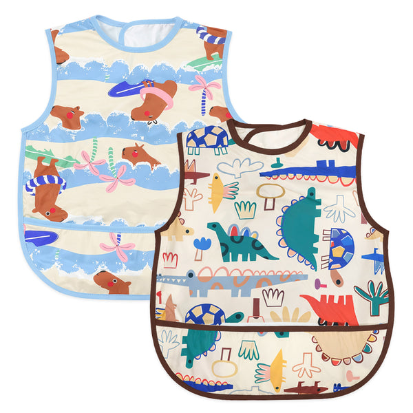 Easy-Clean Waterproof Crumb Catcher Baby Bib | Large - Pack of 2