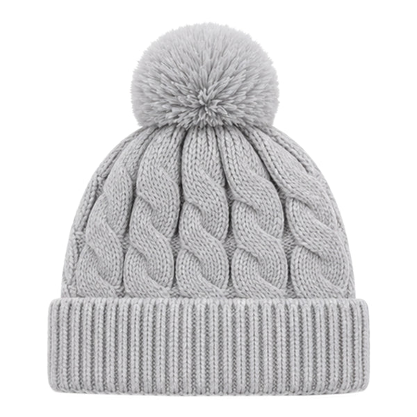 Baby Woolen Cap with Fur Lining, Cable Knit Design Warm Knitted Pom Pom Winter Beanie for Boys & Girls (1-3 Years)