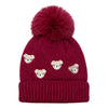 Kids Woolen Cap with Cute Teddy Bear Embroidery and Fluffy Pom Pom Warm, Cozy, Soft Knit Winter Hat for Babies and Toddlers (3-6 Years)