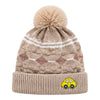Baby Woolen Cap with Fur Lining, Car Patch Design Warm Knitted Pom Pom Winter Beanie for Boys & Girls (1-3 Years)