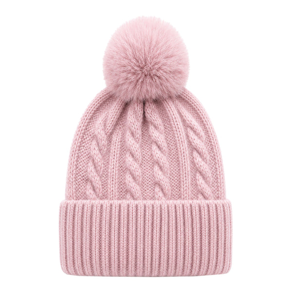 Baby Woolen Cap with Fur Lining, Cable Knit Design Warm Knitted Faux Fur Pom Pom Winter Beanie for Boys & Girls (1-3 Years)