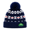 Baby Woolen Cap with Fur Lining, Car Patch Design Warm Knitted Pom Pom Winter Beanie for Boys & Girls (1-3 Years)