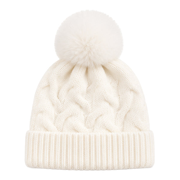 Kids Woolen Cap with Textured Pattern and Soft Pom Pom, Warm Winter Beanie with Folded Cuff for Boys & Girls (3-6 Years)