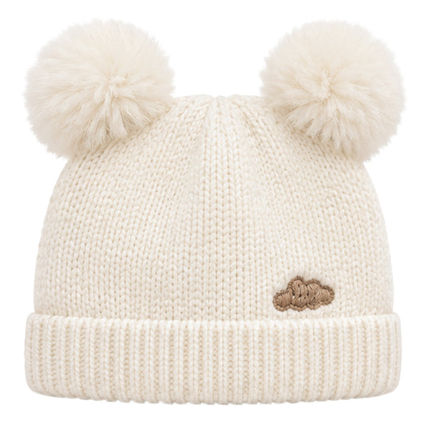 Baby Woolen Cap with Fur Lining, Zigzag Design Warm Knitted Faux Fur Pom Pom Winter Beanie for Boys & Girls (1-3 Years)