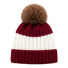 Baby Woolen Cap with Fur Lining, Colour Block Design Warm Ribbed Knit Faux Fur Pom Pom Winter Beanie for Boys & Girls (3-6 Years)