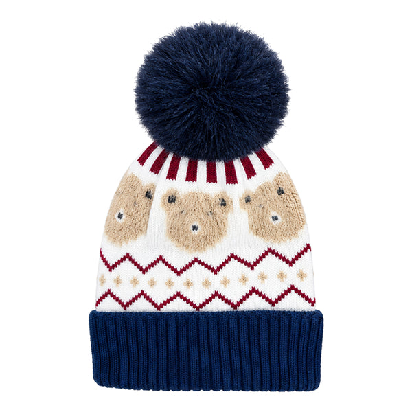 Kids Woolen Cap with Fur Lining, Fluffy Teddy Bear Design Warm Knitted Faux Fur Pom Pom Winter Beanie for Boys & Girls (3-6 Years)