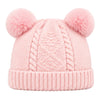 Kids Woolen Cap with Double Pom Poms, Warm Winter Beanie with Cable Knit Pattern and Ribbed Folded Cuff for Boys & Girls (3-6 Years)