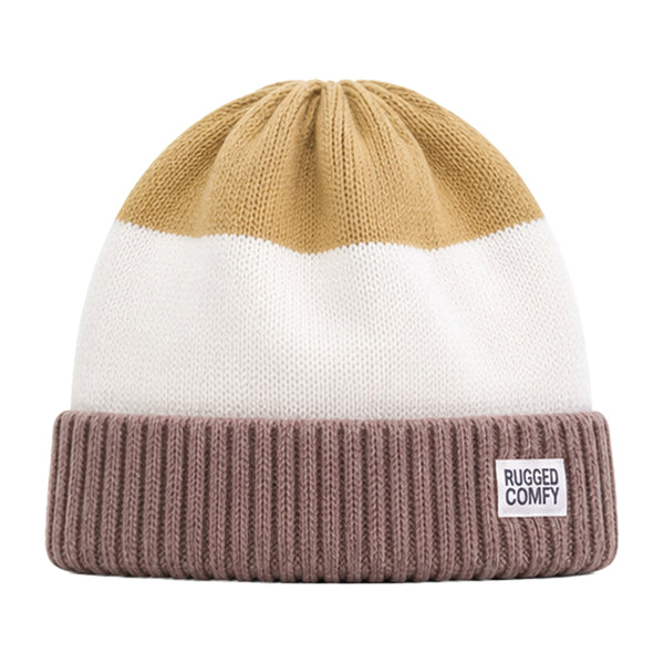Baby Woolen Cap with Fur Lining, Colour Block Design Warm Knitted Winter Beanie for Boys & Girls (2-4 Years)