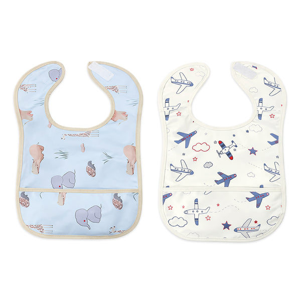 Easy-Clean Waterproof Baby Apron Bib with Crumb Catcher - Pack of 2
