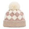 Kids Woolen Cap with Geometric Pattern and Soft Pom Pom, Warm Winter Beanie with Ribbed Folded Cuff for Boys & Girls (3-6 Years)
