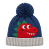 Baby Woolen Cap with Fur Lining, Cute Dinosaur Face Design Warm Knitted Pom Pom Winter Beanie for Boys & Girls (2-4 Years)