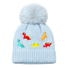 Kids Woolen Cap with Cute Dinosaur Embroidery and Fluffy Pom Pom Warm, Cozy Knitted Winter Hat with Soft Fur Lining for Boys and Girls (2-4 Year)