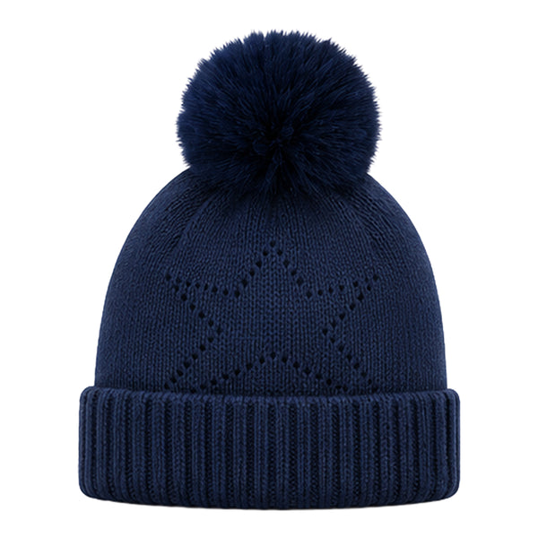 Baby Woolen Cap with Fur Lining, Star Design Warm Knitted Pom Pom Winter Beanie for Boys & Girls (1-3 Years)