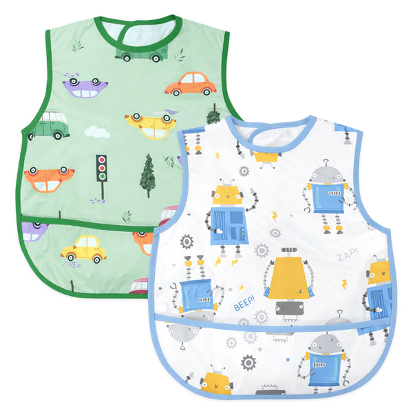 Easy-Clean Waterproof Crumb Catcher Baby Bib | Large - Pack of 2