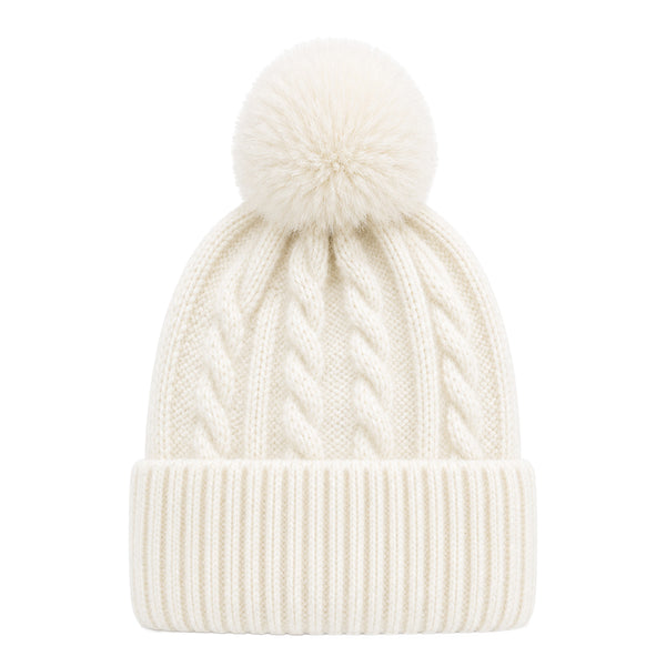 Baby Woolen Cap with Fur Lining, Cable Knit Design Warm Knitted Faux Fur Pom Pom Winter Beanie for Boys & Girls (1-3 Years)