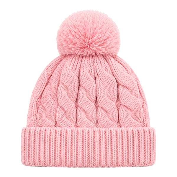 Baby Woolen Cap with Fur Lining, Cable Knit Design Warm Knitted Pom Pom Winter Beanie for Boys & Girls (1-3 Years)