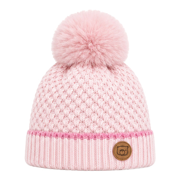 Baby Woolen Cap with Fur Lining, Textured Knit Design Warm Knitted Pom Pom Winter Beanie for Boys & Girls (1-3 Years)