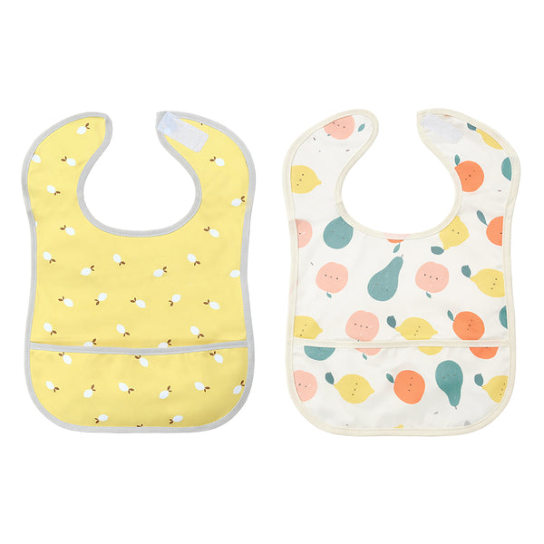 Easy-Clean Waterproof Baby Apron Bib with Crumb Catcher - Pack of 2