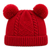 Kids Woolen Cap with Double Pom Poms, Warm Winter Beanie with Cable Knit Pattern and Ribbed Folded Cuff for Boys & Girls (3-6 Years)