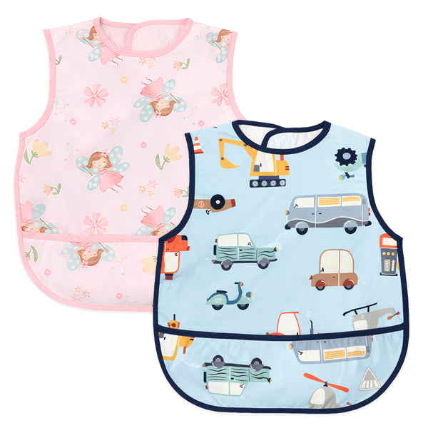 Easy-Clean Waterproof Crumb Catcher Baby Bib | Large - Pack of 2