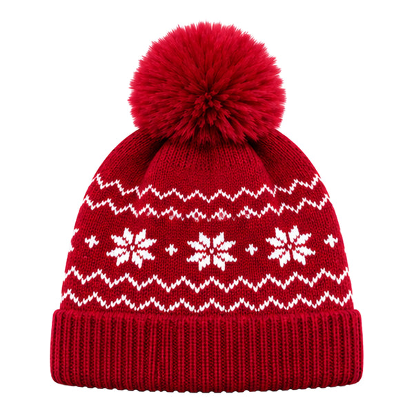 Baby Woolen Cap with Fur Lining, Snowflake Design Warm Knitted Pom Pom Winter Beanie for Boys & Girls (2-4 Years)