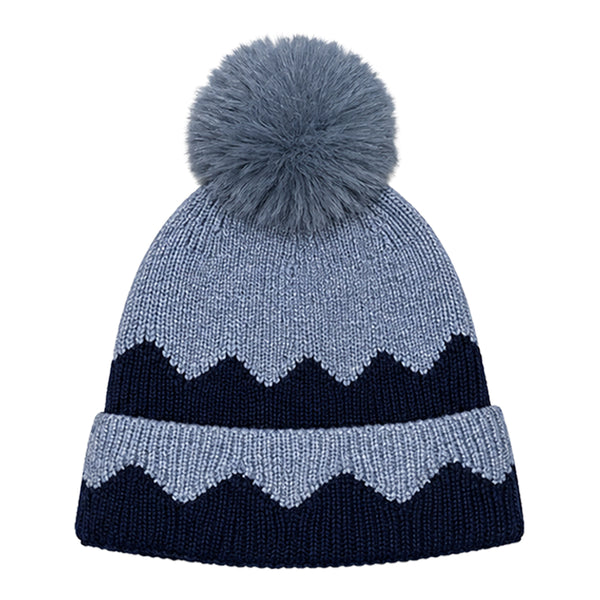 Baby Woolen Cap with Fur Lining, Zigzag Design Warm Knitted Faux Fur Pom Pom Winter Beanie for Boys & Girls (2-4 Years)