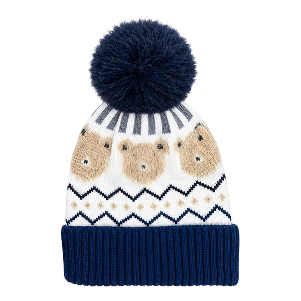 Kids Woolen Cap with Fur Lining, Fluffy Teddy Bear Design Warm Knitted Faux Fur Pom Pom Winter Beanie for Boys & Girls (3-6 Years)