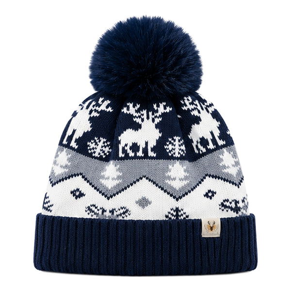Baby Woolen Cap with Fur Lining, Reindeer Design Warm Knitted Pom Pom Winter Beanie for Boys & Girls (2-4 Years)