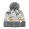 Kids Woolen Cap with Dinosaur Pattern and Soft Pom Pom, Warm Winter Beanie with Folded Cuff for Boys & Girls (3-6 Years)