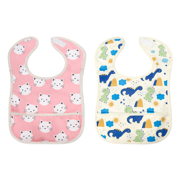 Easy-Clean Waterproof Baby Apron Bib with Crumb Catcher - Pack of 2