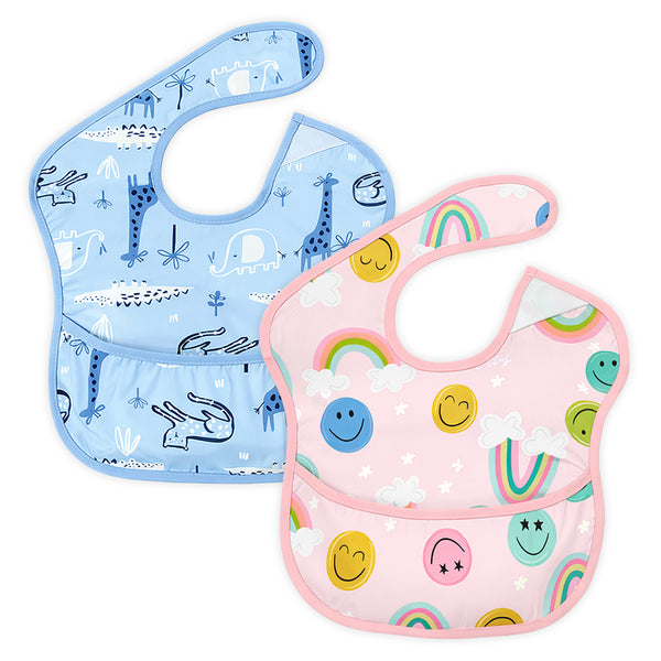 Easy-Clean Waterproof Crumb Catcher Baby Bib - Pack of 2