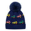 Baby Woolen Cap with Fur Lining, Tractor Design Warm Knitted Faux Fur Pom Pom Winter Beanie for Boys & Girls (3-6 Years)