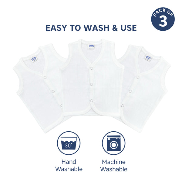 "Baby front open thermal sleeveless vest – pack of 3 warm cotton vests"