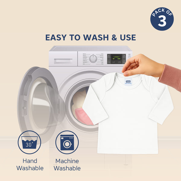 Hopop Baby Envelope Neck Full Sleeve Cotton Vest Pack of 3 - White