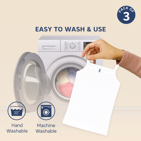 Hopop Baby Girls Sleeveless Cotton Camisole Vest Pack of 3 - White