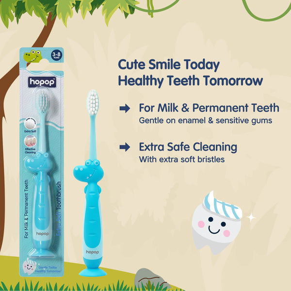 Kids Toothbrush for 3–8 Years | Extra Soft Bristles | Crocodile Design