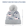 Kids Woolen Cap with Cute Dinosaur Print, Warm Winter Beanie with Soft Pom Pom and Ribbed Folded Cuff for Girls (3–6 Years)