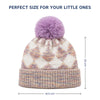 Kids Woolen Cap with Geometric Pattern and Soft Pom Pom, Warm Winter Beanie with Ribbed Folded Cuff for Boys & Girls (3-6 Years)