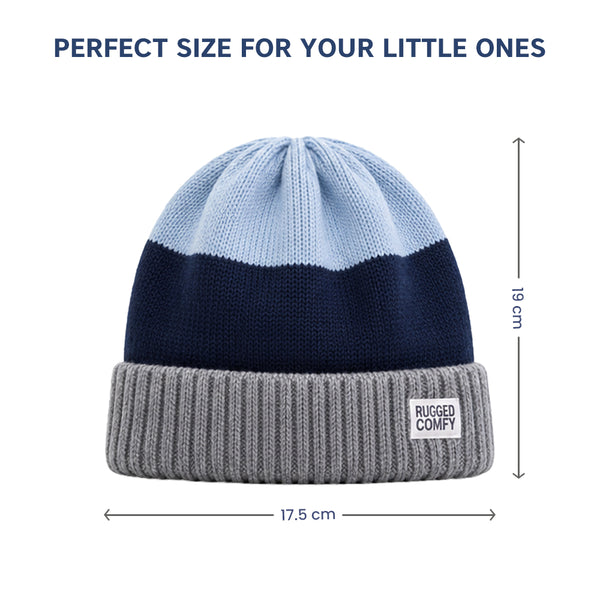 Baby Woolen Cap with Fur Lining, Colour Block Design Warm Knitted Winter Beanie for Boys & Girls (2-4 Years)