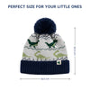 Kids Woolen Cap with Dinosaur Pattern and Soft Pom Pom, Warm Winter Beanie with Folded Cuff for Boys & Girls (3-6 Years)