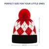 Kids Woolen Cap with Fur Lining, Argyle Design Warm Knitted Faux Fur Pom Pom Winter Beanie for Boys & Girls (3-6 Years)