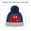 Baby Woolen Cap with Fur Lining, Cute Dinosaur Face Design Warm Knitted Pom Pom Winter Beanie for Boys & Girls (2-4 Years)