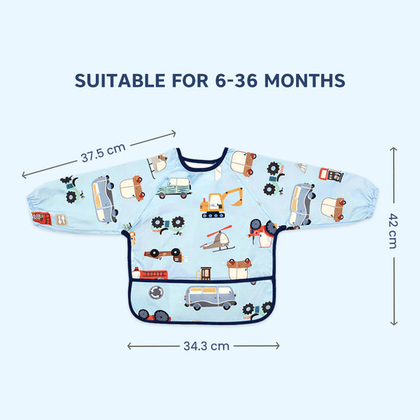 Waterproof Full Sleeve Baby Bib with Food Catcher Pocket – Apron Style
