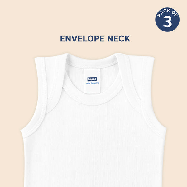 Baby Envelope Neck Sleeveless Vest – Pack of 3 (Soft & Breathable Cotton)