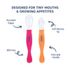 Two-pack silicone training spoons for babies and toddlers