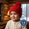 Baby Woolen Cap with Fur Lining, Cable Knit Design Warm Knitted Pom Pom Winter Beanie for Boys & Girls (1-3 Years)