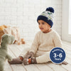 Kids Woolen Cap with Dinosaur Pattern and Soft Pom Pom, Warm Winter Beanie with Folded Cuff for Boys & Girls (3-6 Years)