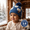 Baby Woolen Cap with Fur Lining, Teddy Bear Design Warm Knitted Pom Pom Winter Beanie for Boys & Girls (3-6 Years)