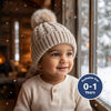 Baby Woolen Cap with Fur Lining, Cable Knit Design Warm Knitted Pom Pom Winter Beanie for Boys & Girls (0-1 Years)