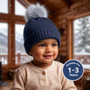 Baby Woolen Cap with Fur Lining, Star Design Warm Knitted Pom Pom Winter Beanie for Boys & Girls (1-3 Years)